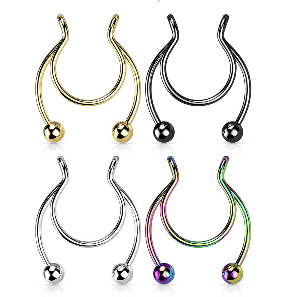 Fake piercing do nosa kulka podkowa kolczyk rozginany - Image 3