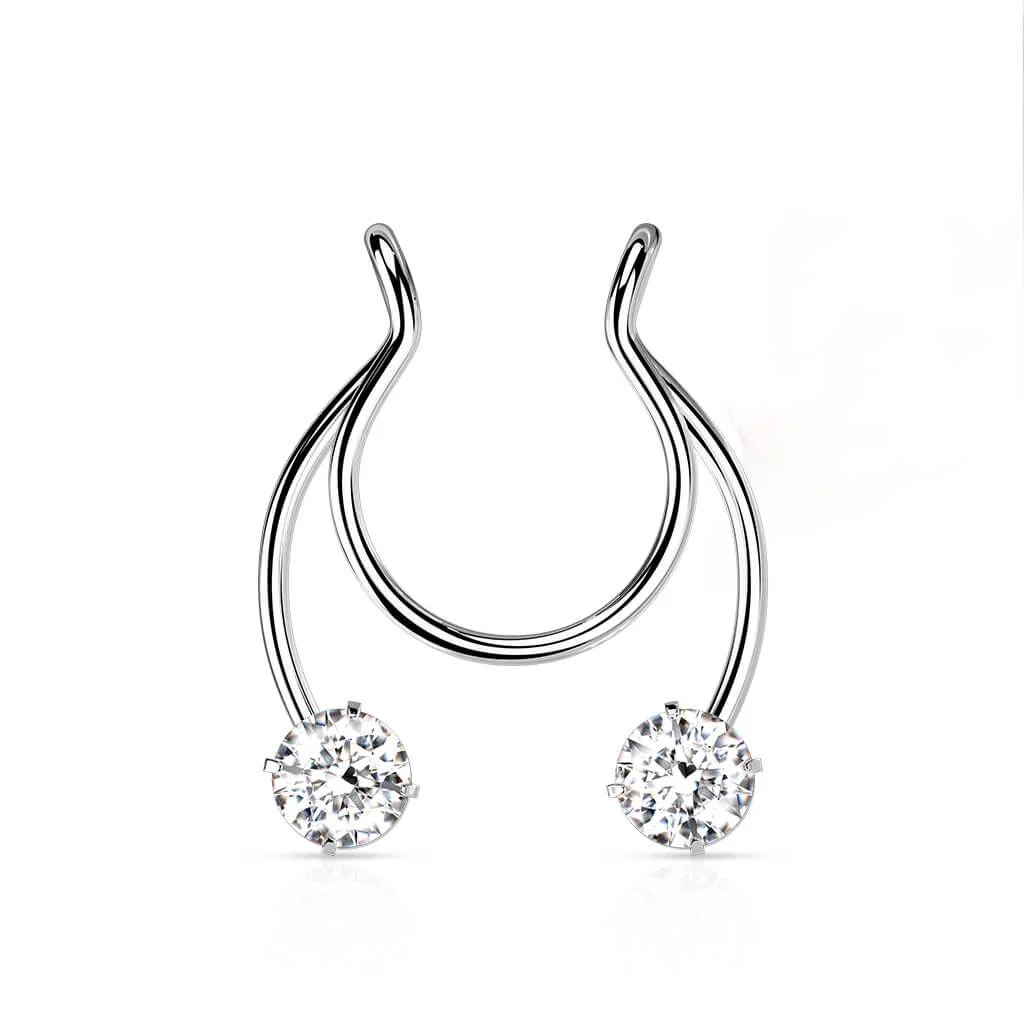 Fake piercing do nosa podkowa cyrkonia kolczyk rozginany - Image 5