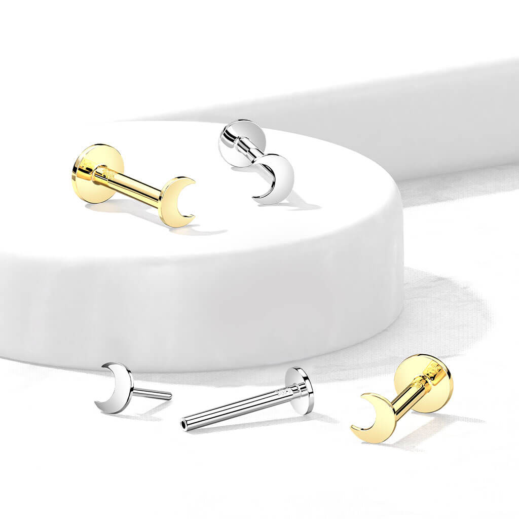 Złoto 585 labret księżyc płaski push-in - Image 3