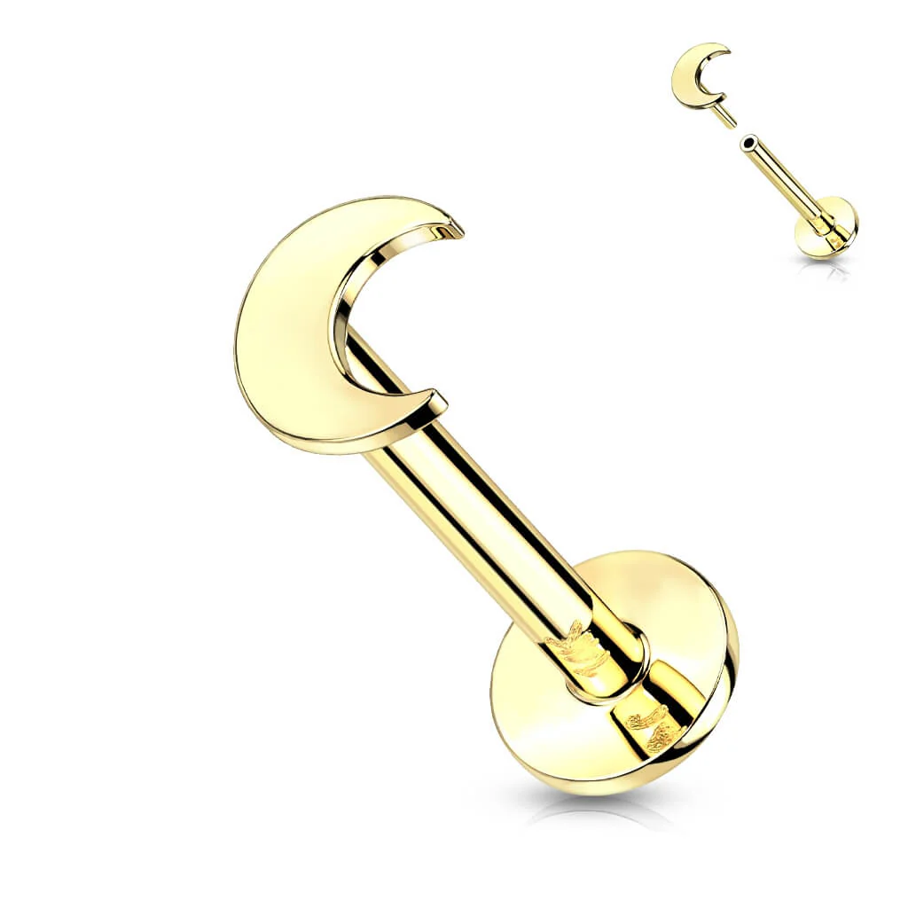 Złoto 585 labret księżyc płaski push-in - Image 5