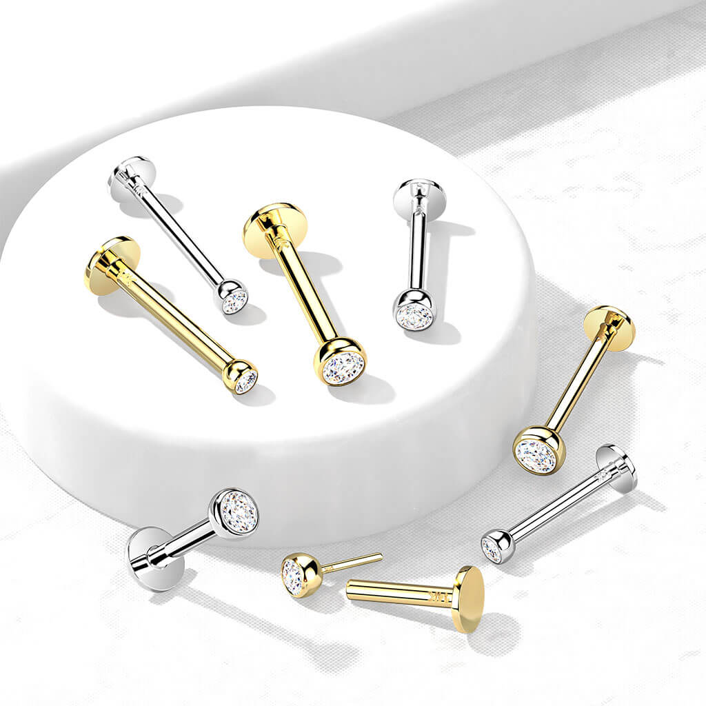 Złoto 585 labret okrągła cyrkonia push-in - Image 3