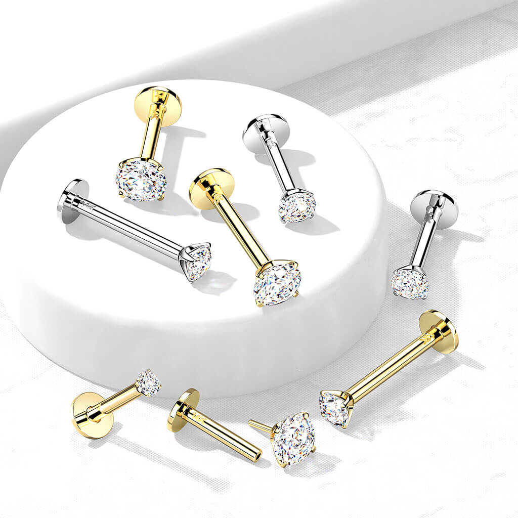 Złoto 585 labret okrągła cyrkonia push-in - Image 3