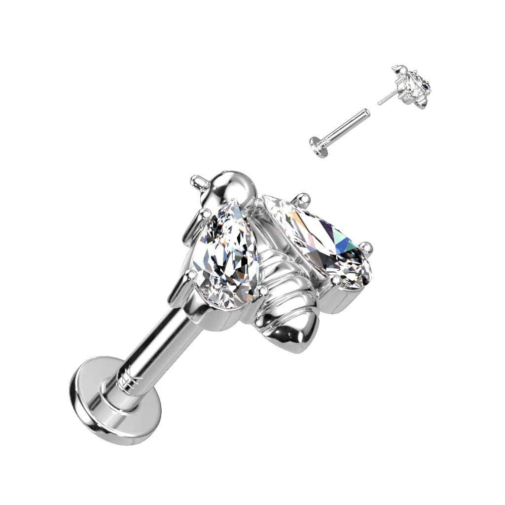 Złoto 585 labret pszczoła cyrkonia push-in - Image 3