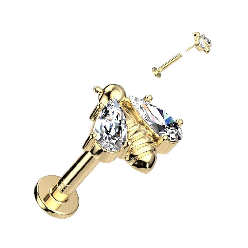Złoto 585 labret pszczoła cyrkonia push-in - Image 4
