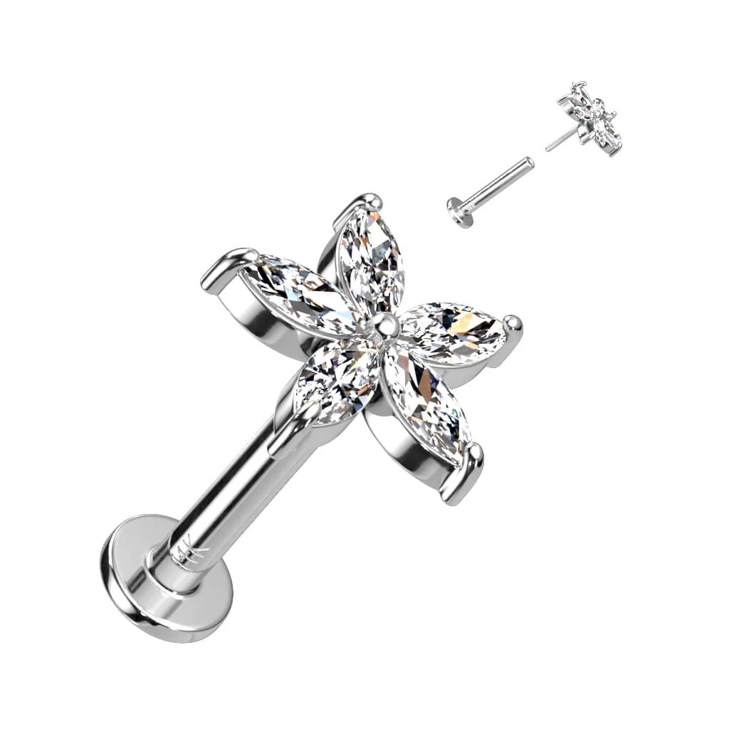 Złoto 585 labret kwiatek cyrkonia push-in - Image 3
