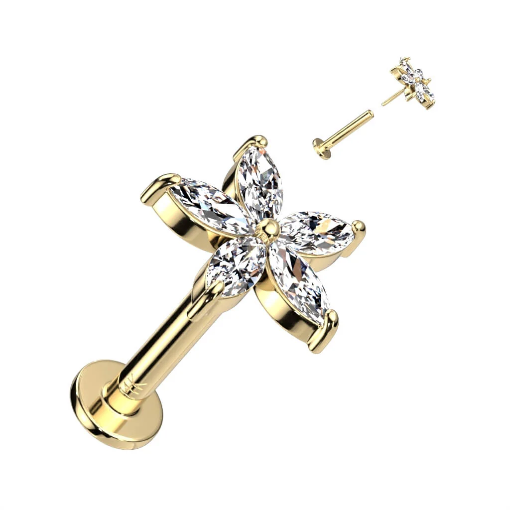 Złoto 585 labret kwiatek cyrkonia push-in - Image 4