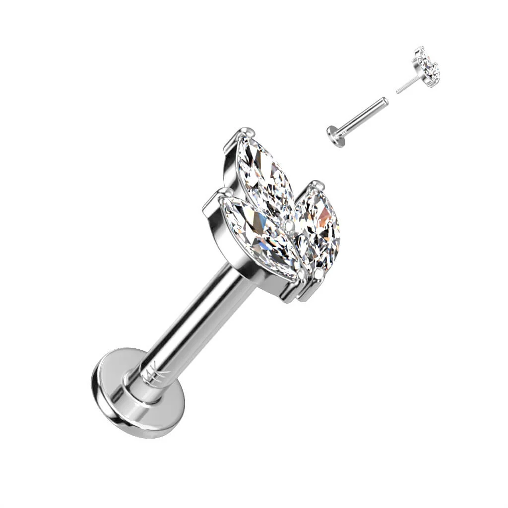 Złoto 585 labret liść cyrkonia push-in - Image 3
