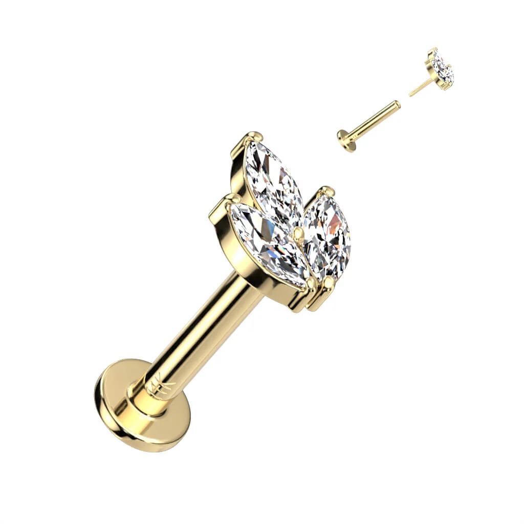 Złoto 585 labret liść cyrkonia push-in - Image 4