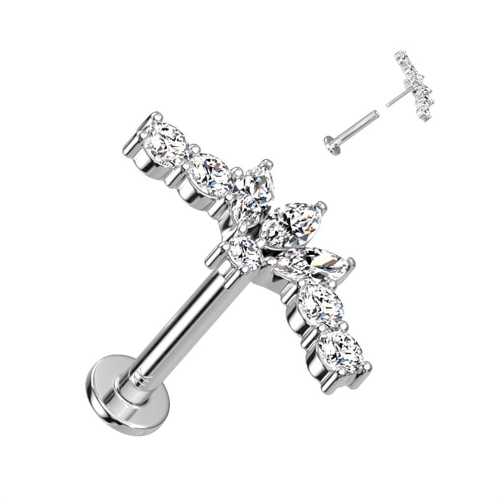 Złoto 585 labret szlif markizowy cyrkonia push-in - Image 3