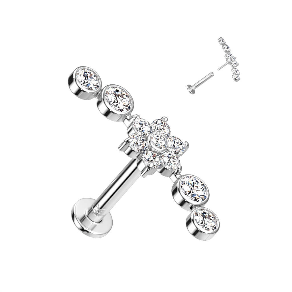 Złoto 585 labret kwiatek cyrkonia push-in - Image 3