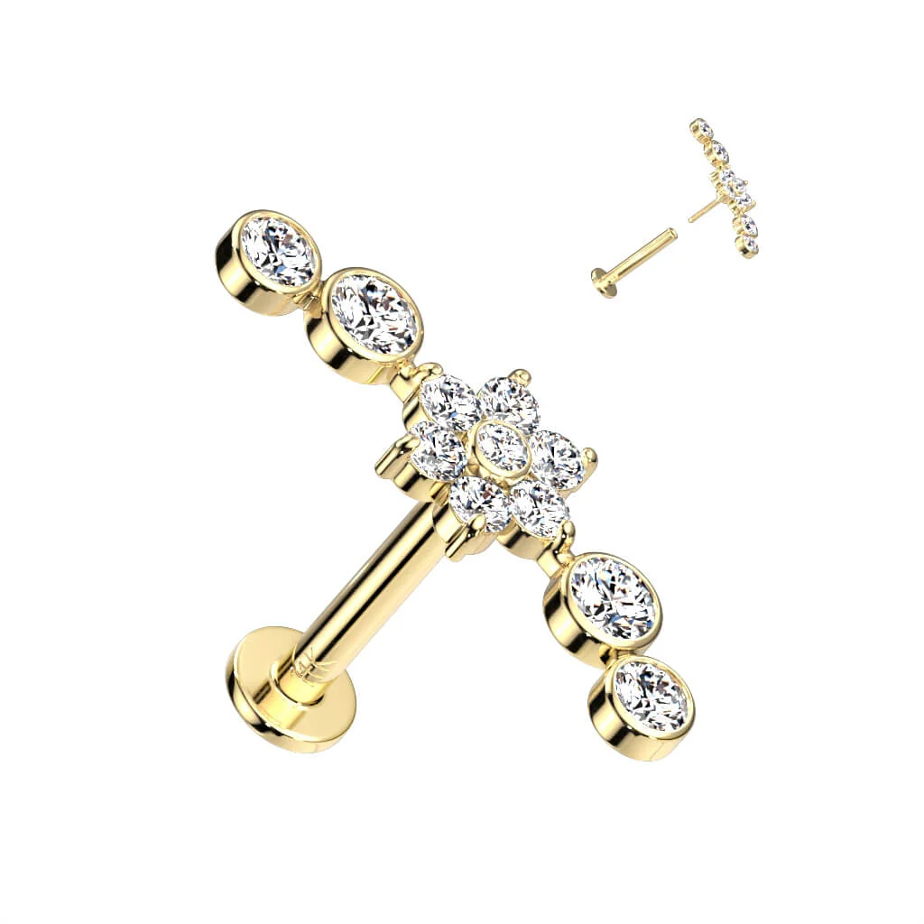 Złoto 585 labret kwiatek cyrkonia push-in - Image 4