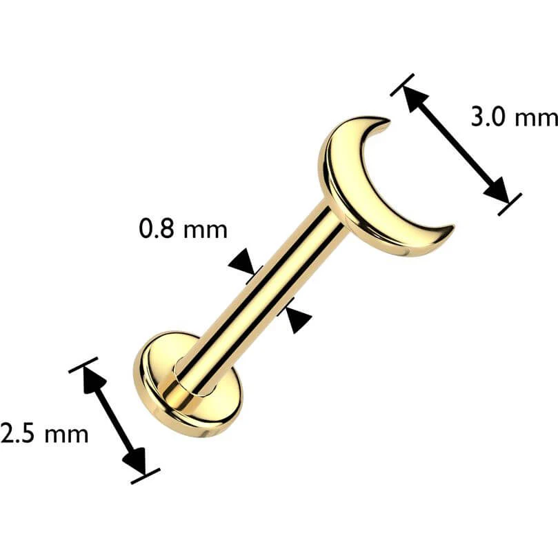 Złoto 585 labret kolczyk do nosa księżyc płaski push-in - Image 2