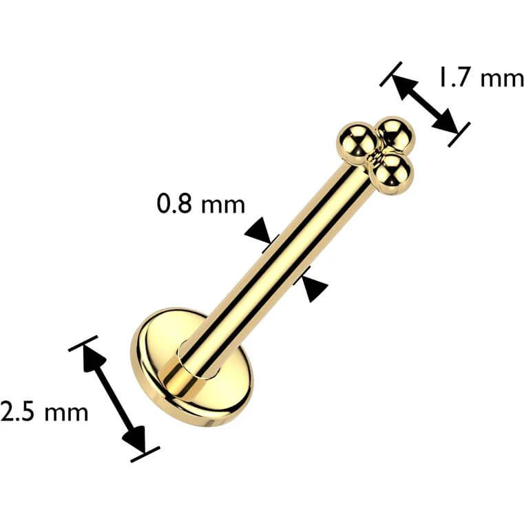 Złoto 585 labret kolczyk do nosa 3 małe kulki push-in - Image 2