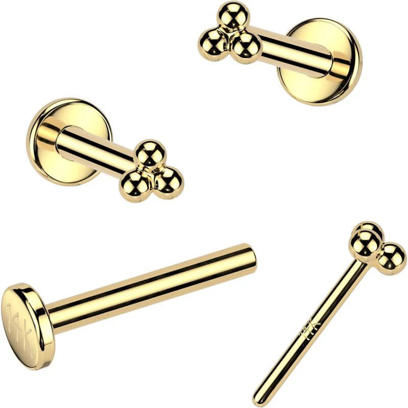 Złoto 585 labret kolczyk do nosa 3 małe kulki push-in - Image 4