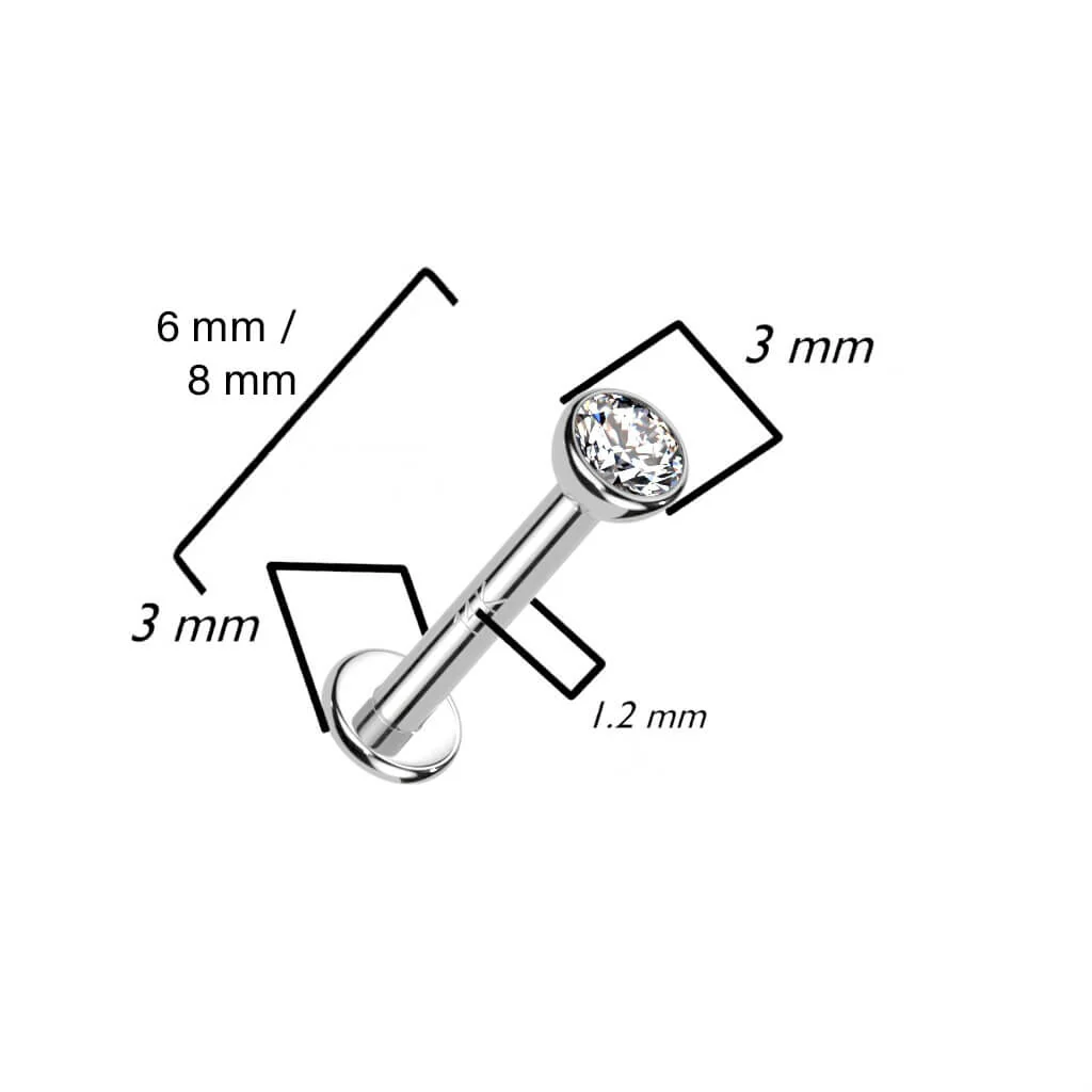 Złoto 585 labret okrągła płaska cyrkonia gwint wewnętrzny - Image 2