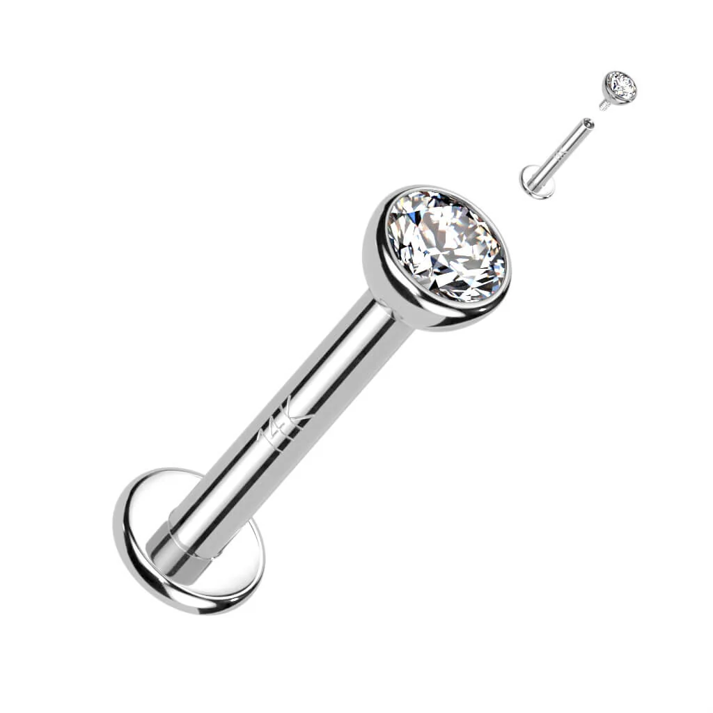 Złoto 585 labret okrągła płaska cyrkonia gwint wewnętrzny - Image 3