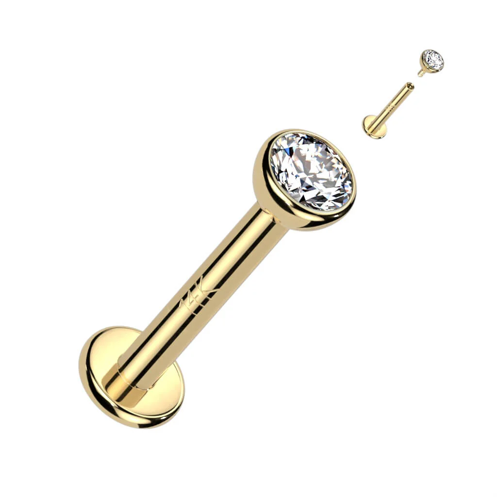 Złoto 585 labret okrągła płaska cyrkonia gwint wewnętrzny - Image 4