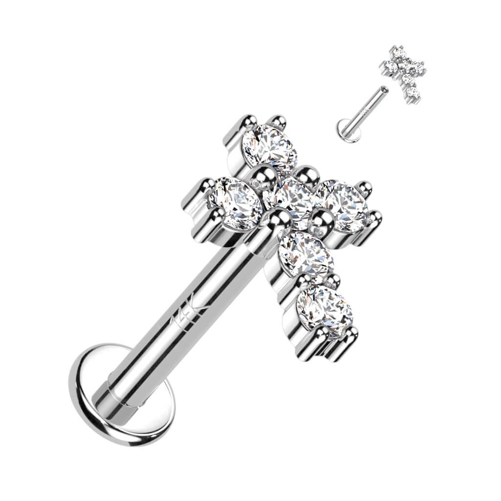 Złoto 585 labret krzyż cyrkonia gwint wewnętrzny - Image 3