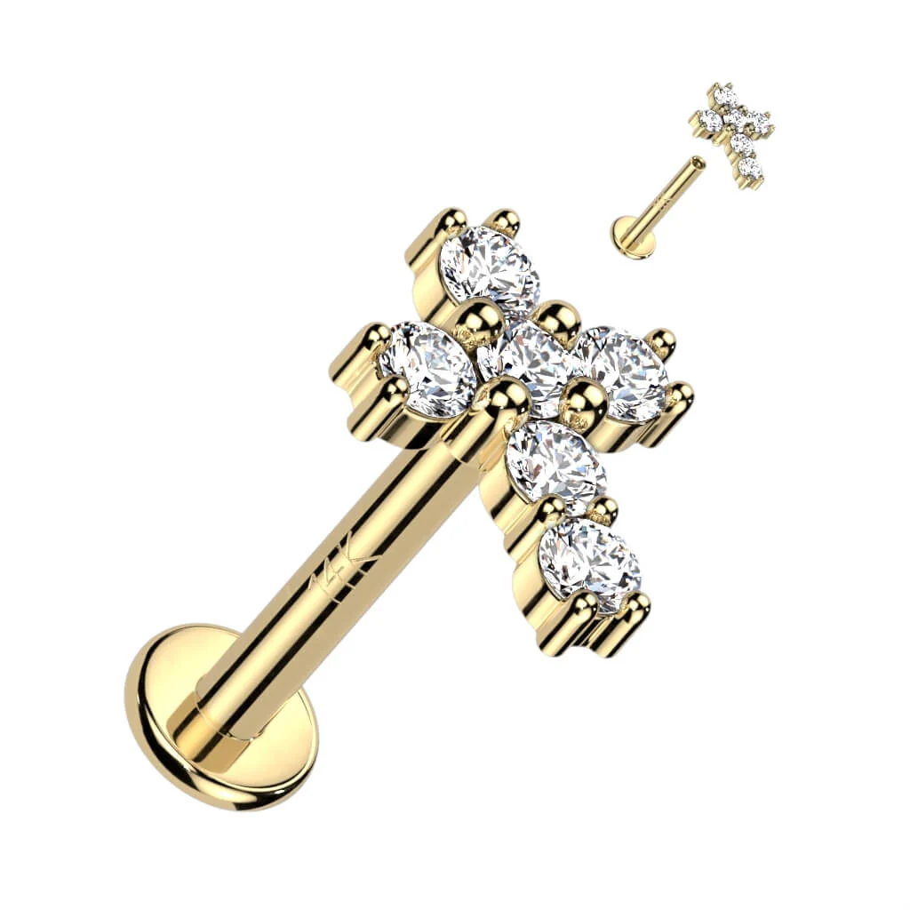 Złoto 585 labret krzyż cyrkonia gwint wewnętrzny - Image 4