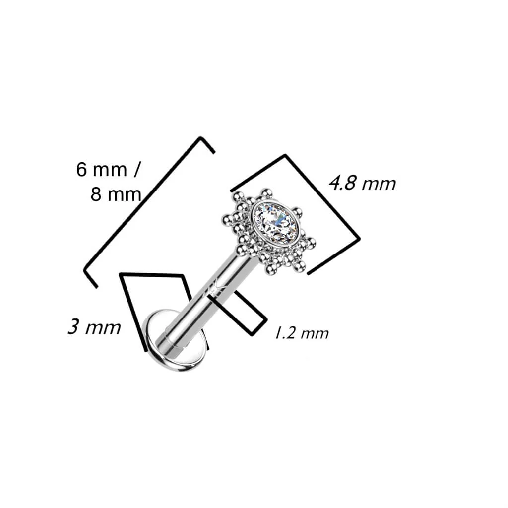Złoto 585 labret kwiatek cyrkonia opal gwint wewnętrzny - Image 2