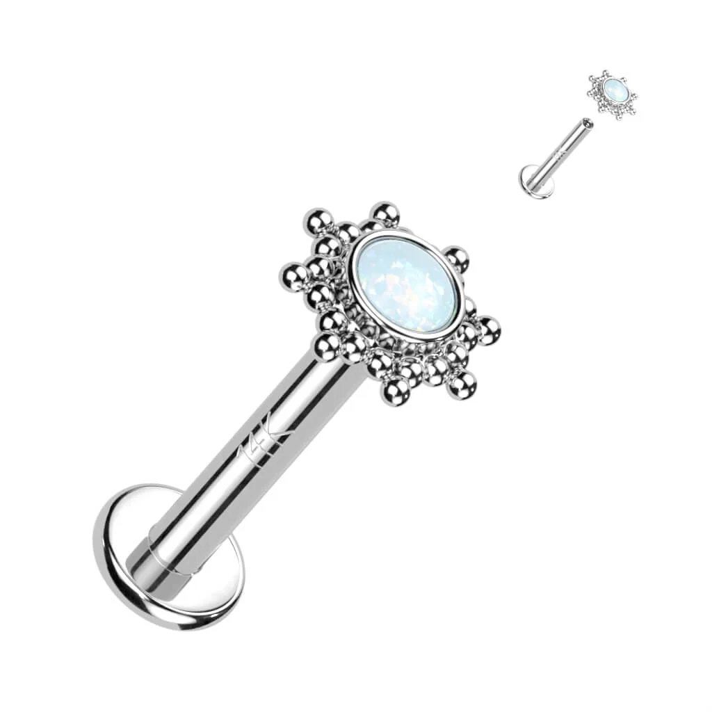 Złoto 585 labret kwiatek cyrkonia opal gwint wewnętrzny - Image 3