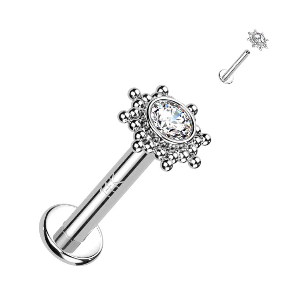 Złoto 585 labret kwiatek cyrkonia opal gwint wewnętrzny - Image 4
