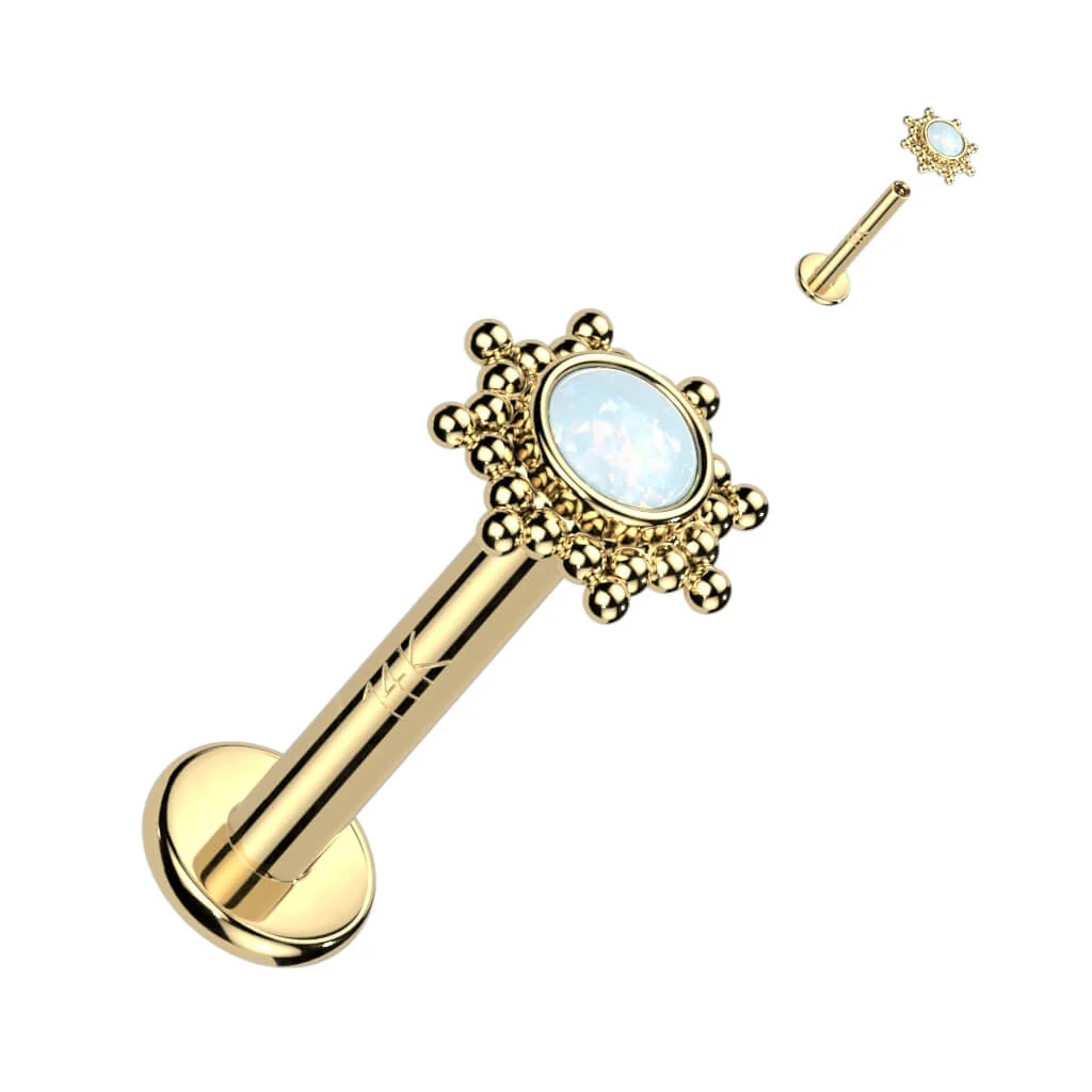 Złoto 585 labret kwiatek cyrkonia opal gwint wewnętrzny - Image 5