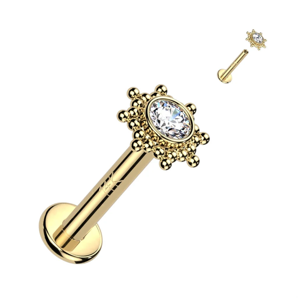 Złoto 585 labret kwiatek cyrkonia opal gwint wewnętrzny - Image 6