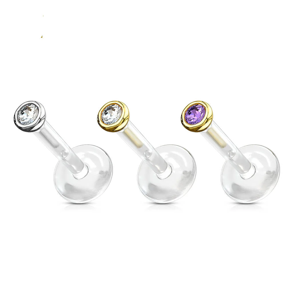 Złoto 585 labret okrągła cyrkonia push-in - Image 3