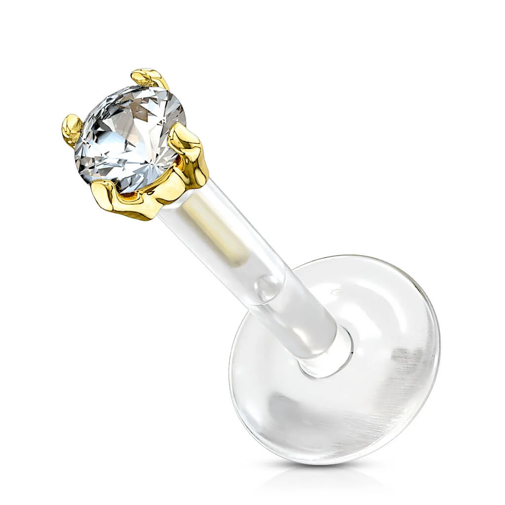 Złoto 585 labret cyrkonia w łapkach push-in - Image 6