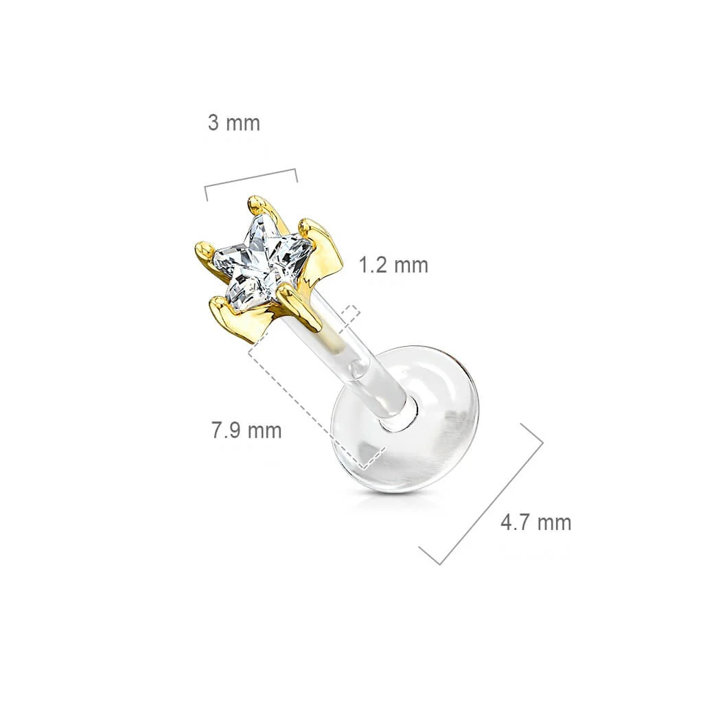 Złoto 585 labret kwiatek cyrkonia push-in - Image 2