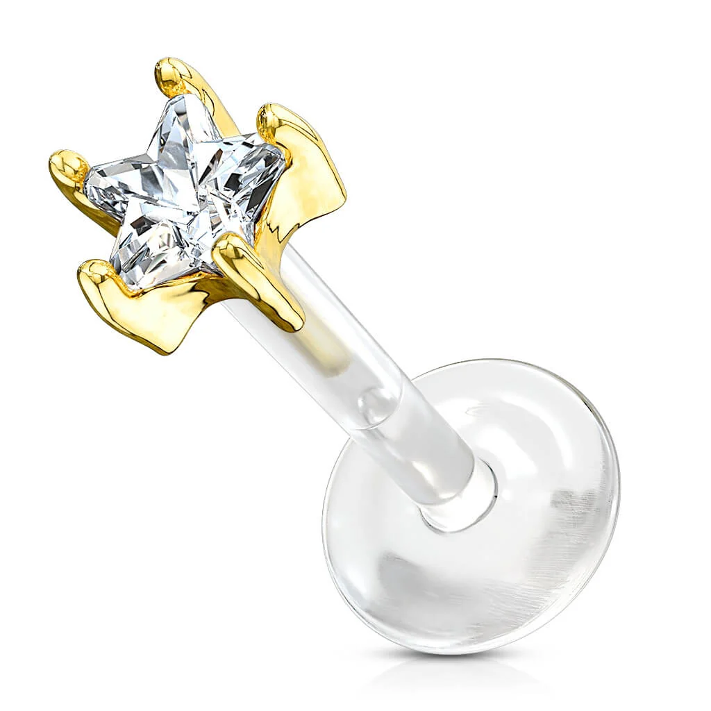 Złoto 585 labret kwiatek cyrkonia push-in - Image 6