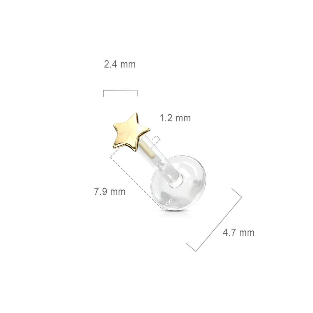 Złoto 585 labret gwiazdka płaska push-in - Image 2