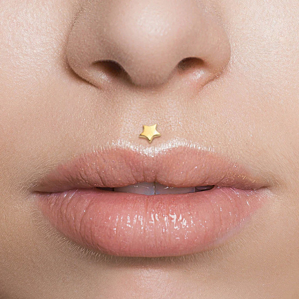 Złoto 585 labret gwiazdka płaska push-in - Image 3