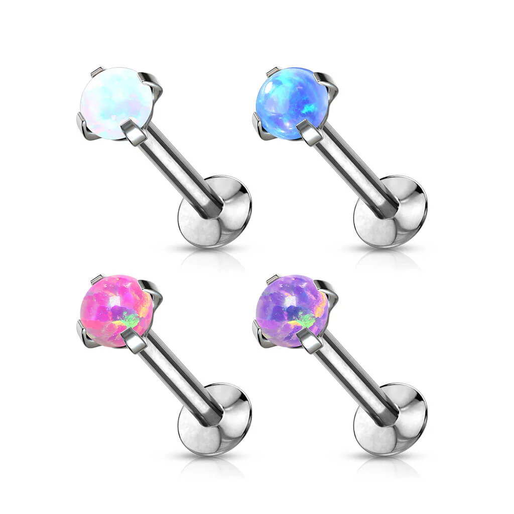 Labret opal okrągły w łapkach srebrny - Image 3