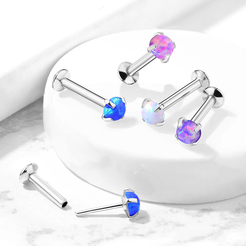 Labret opal okrągły w łapkach srebrny - Image 5