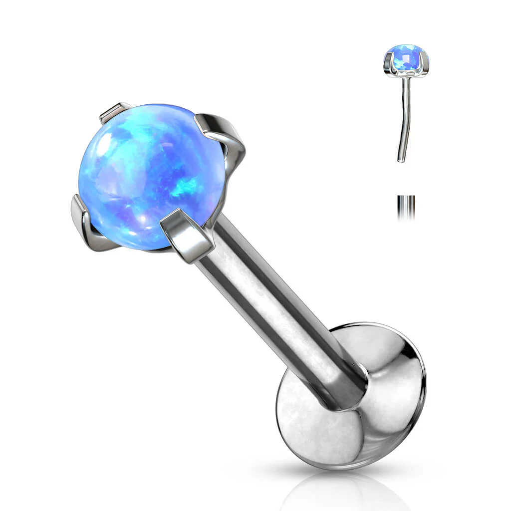 Labret opal okrągły w łapkach srebrny - Image 6