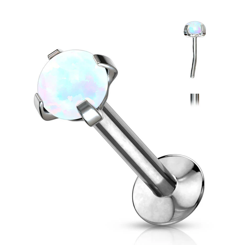 Labret opal okrągły w łapkach srebrny - Image 7