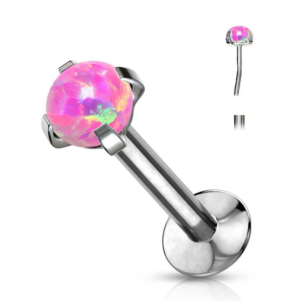 Labret opal okrągły w łapkach srebrny - Image 8