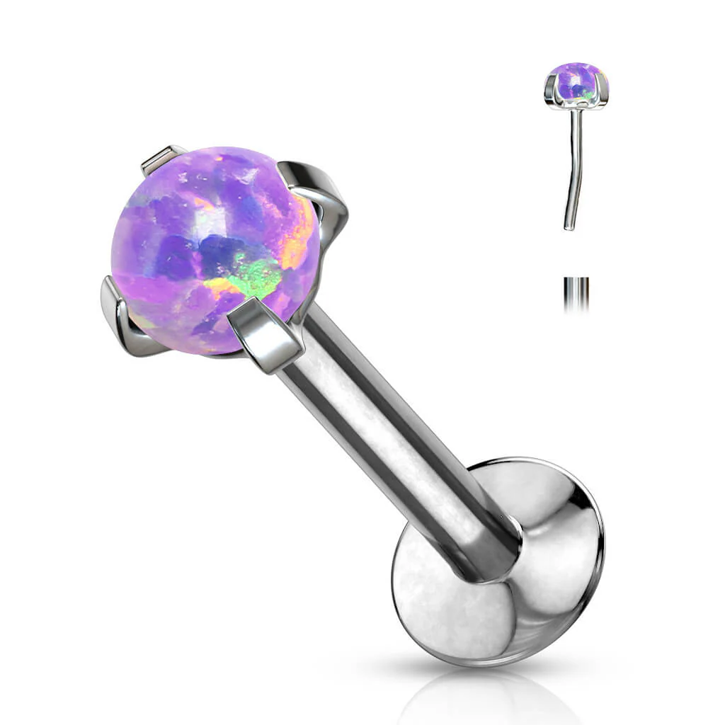 Labret opal okrągły w łapkach srebrny - Image 9