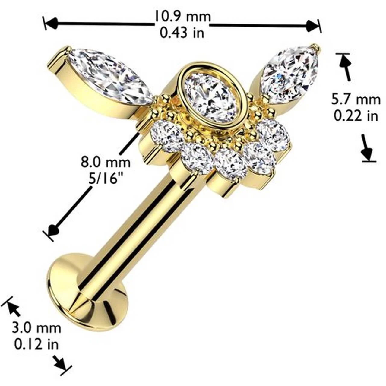 Labret cyrkonia oprawa bezel otoczona cyrkoniami push-in - Image 2