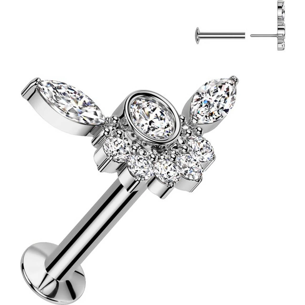 Labret cyrkonia oprawa bezel otoczona cyrkoniami push-in - Image 3