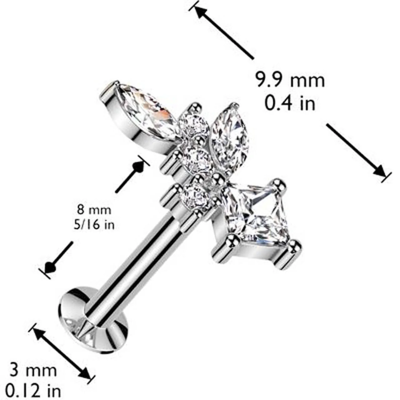 Labret cyrkonie szlif markizowy diamentowy okrągła push-in - Image 2