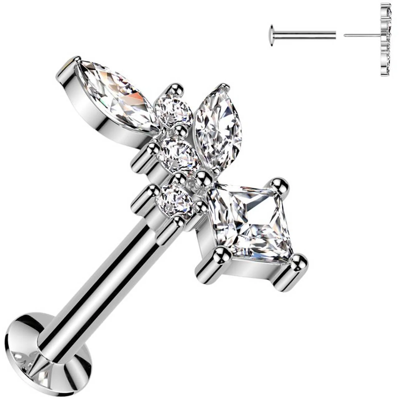 Labret cyrkonie szlif markizowy diamentowy okrągła push-in - Image 3