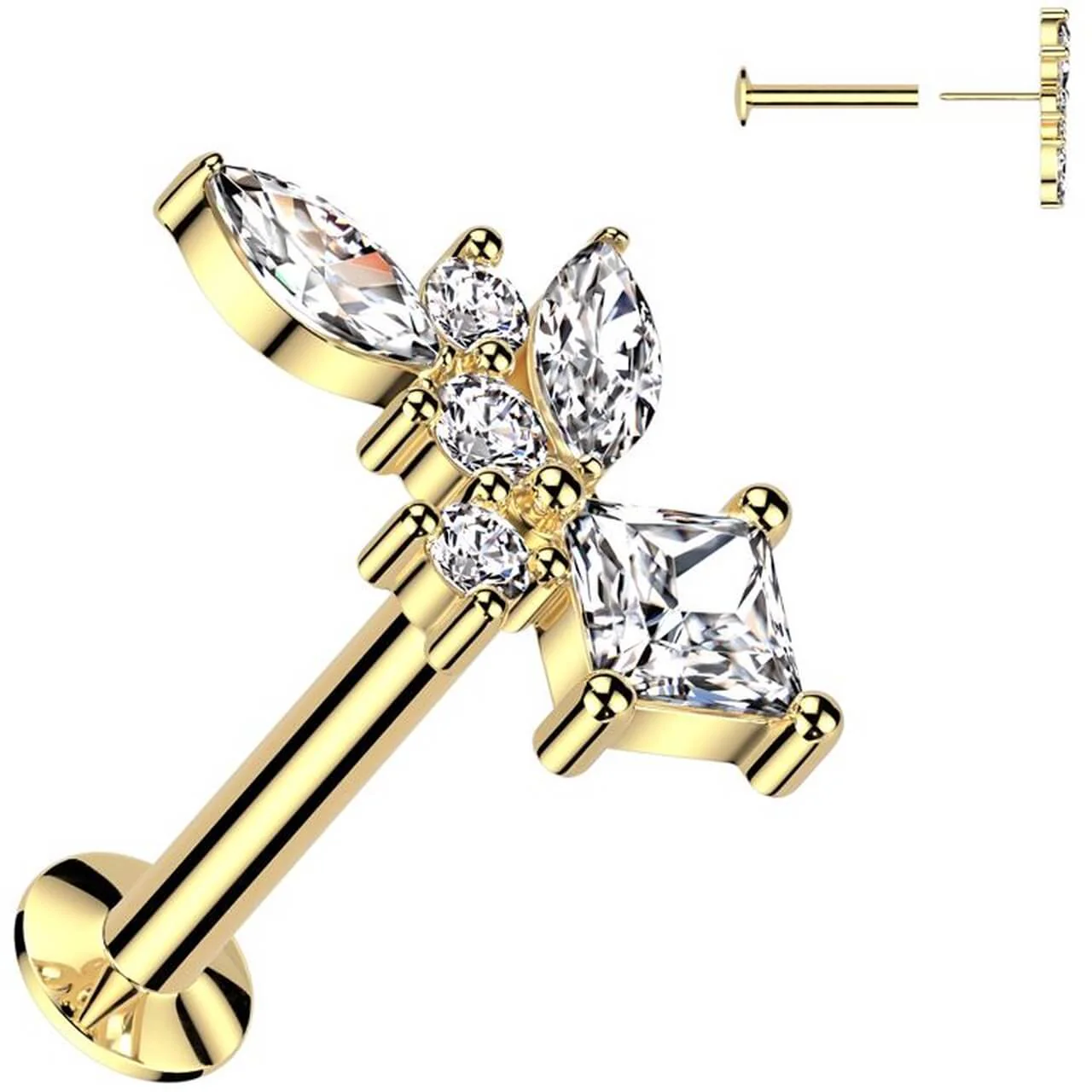 Labret cyrkonie szlif markizowy diamentowy okrągła push-in - Image 4