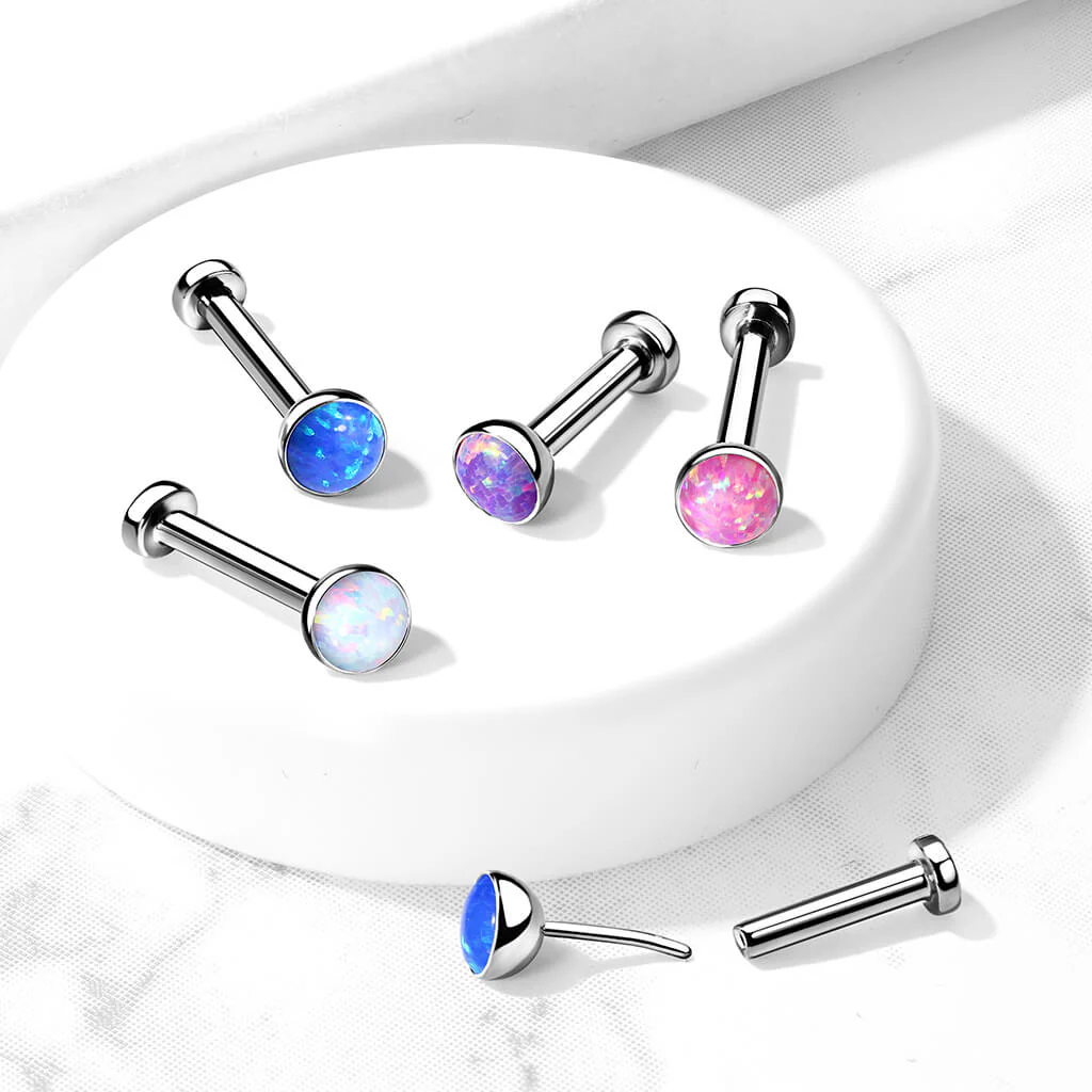 Tytan labret opal płaski srebrny push-in - Image 4