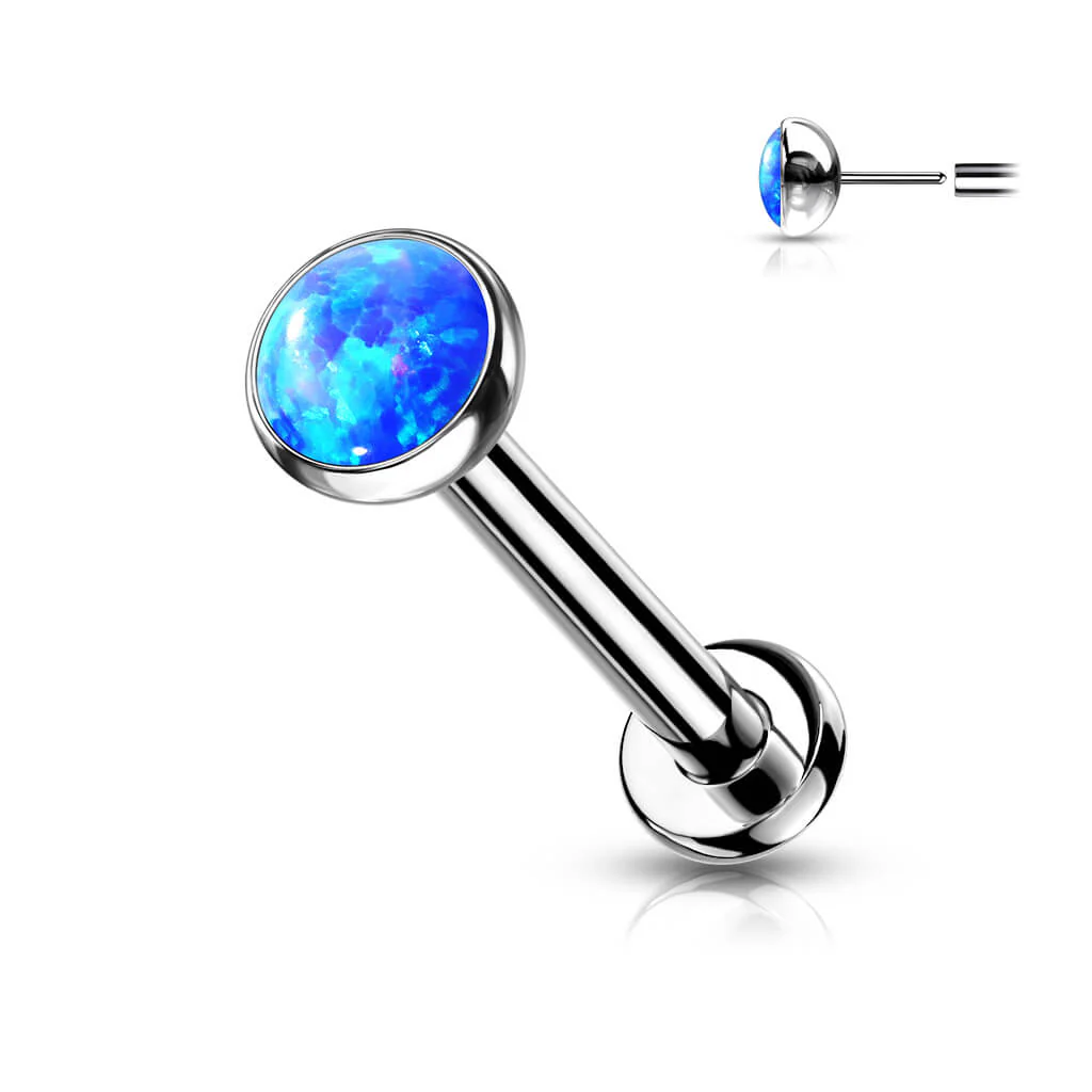 Tytan labret opal płaski srebrny push-in - Image 5
