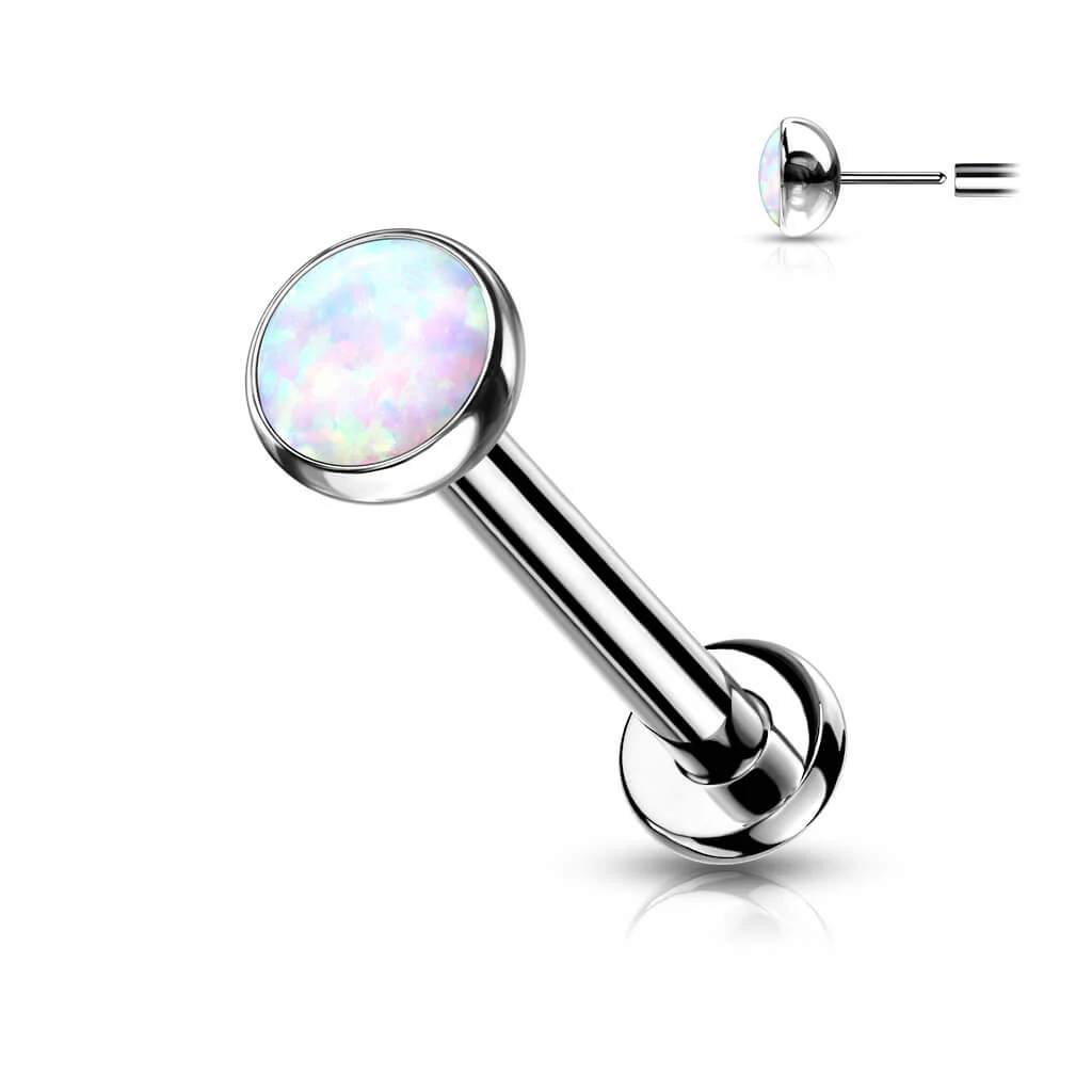 Tytan labret opal płaski srebrny push-in - Image 6