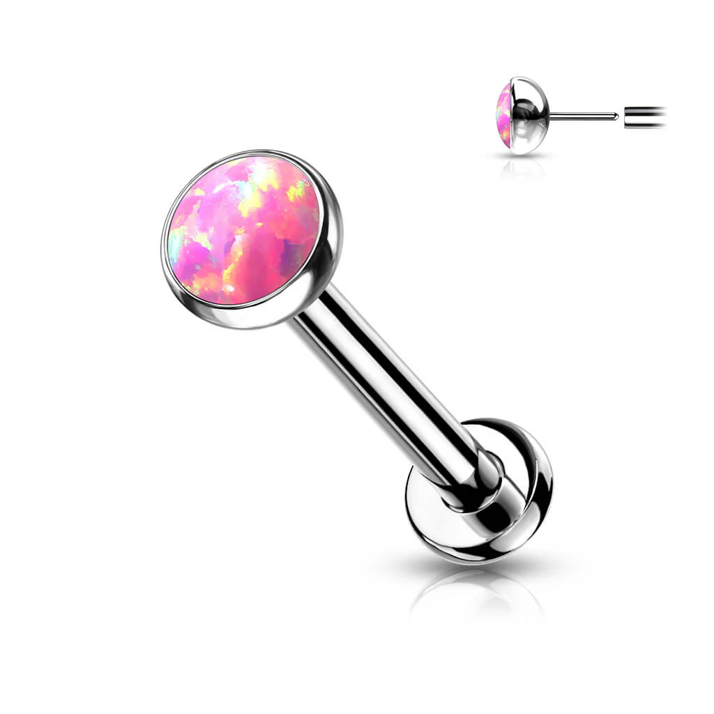Tytan labret opal płaski srebrny push-in - Image 7