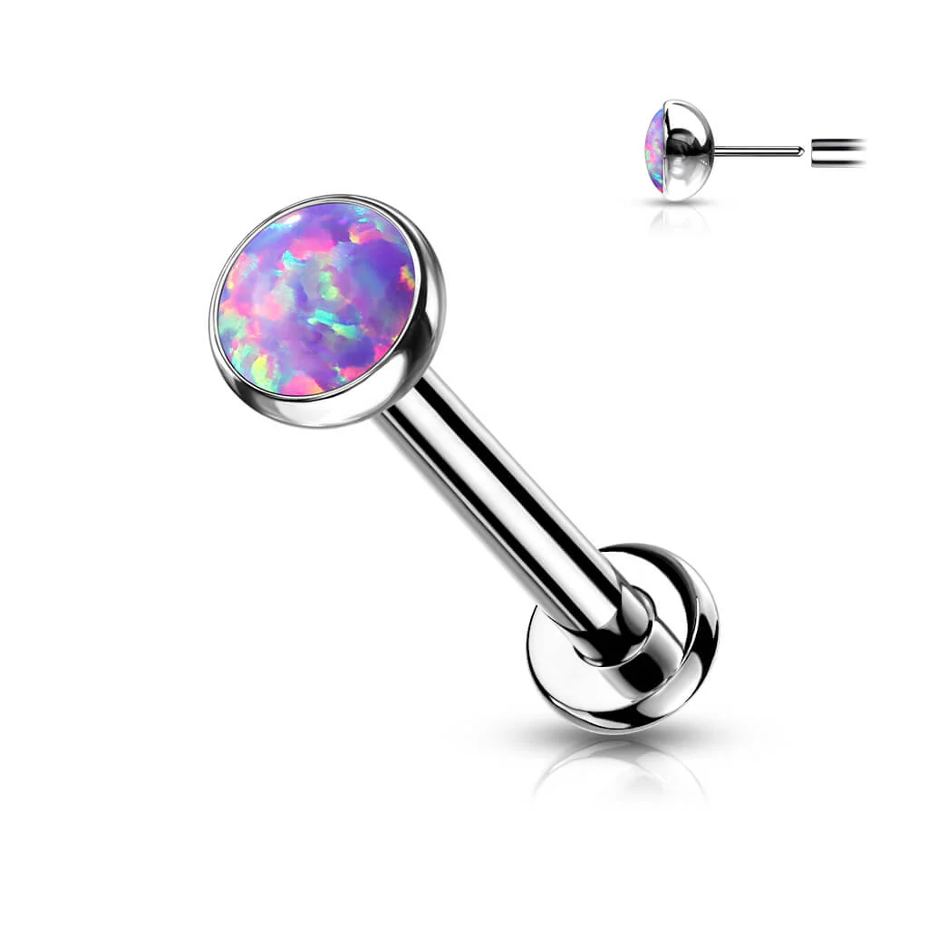 Tytan labret opal płaski srebrny push-in - Image 8